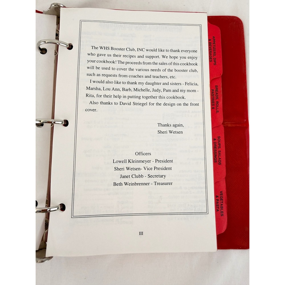 Vintage 1997 WHS Booster Club Cookbook Williamsburg Iowa Red Binder Jumbo Jack's - Picture 8 of 16